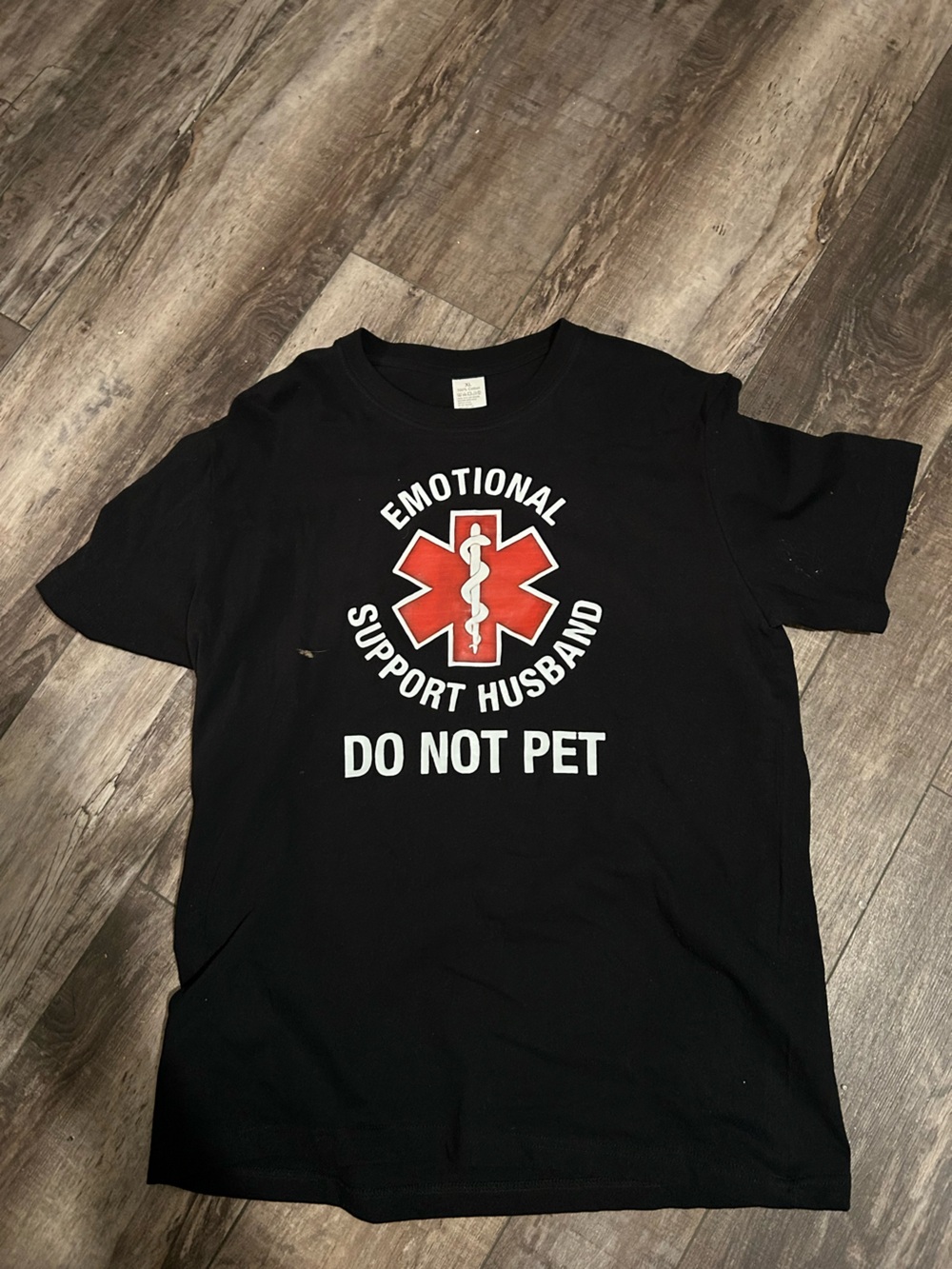 Emotional Support Husband "Do Not Pet" Black Graphic T Shirt -Large